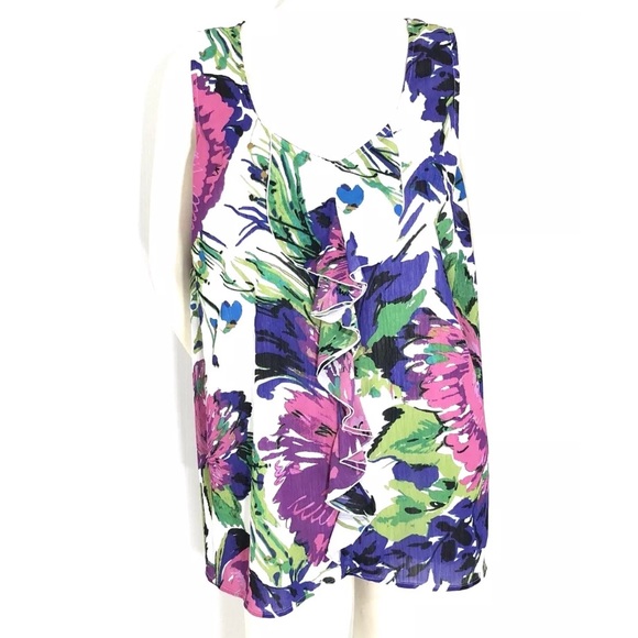 Lane Bryant Tops - LANE BRYANT Sleeveless Ruffle Front Top Flower